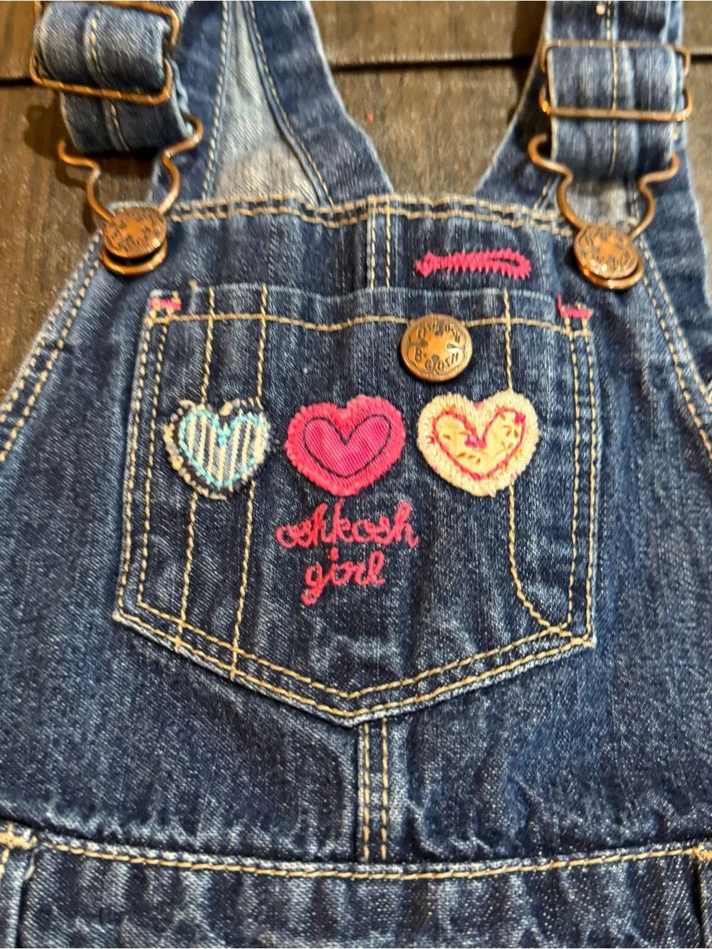 Vintage OshKosh B'gosh Overalls Denim Baby Girls Hearts Sz 24M