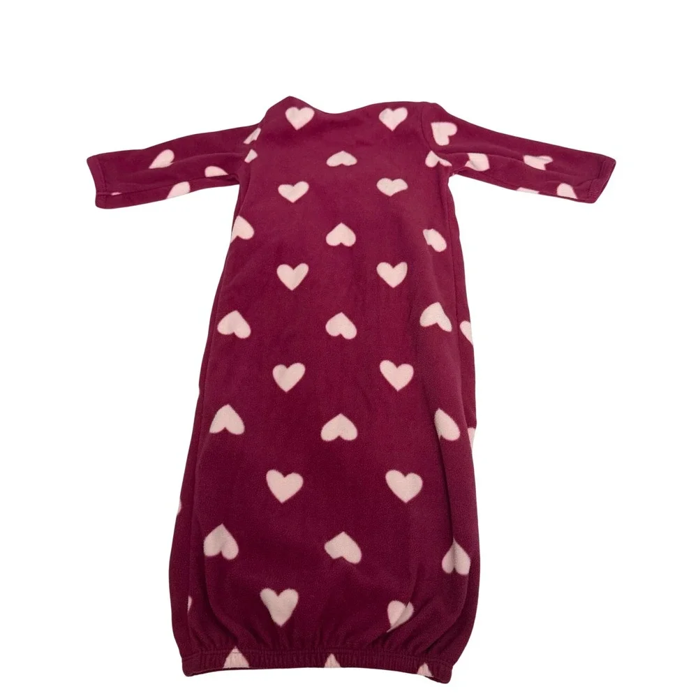 Carters Baby Girl 3M Fleece Sleep Sack Gown Burgundy Pink Heart Long Sleeve