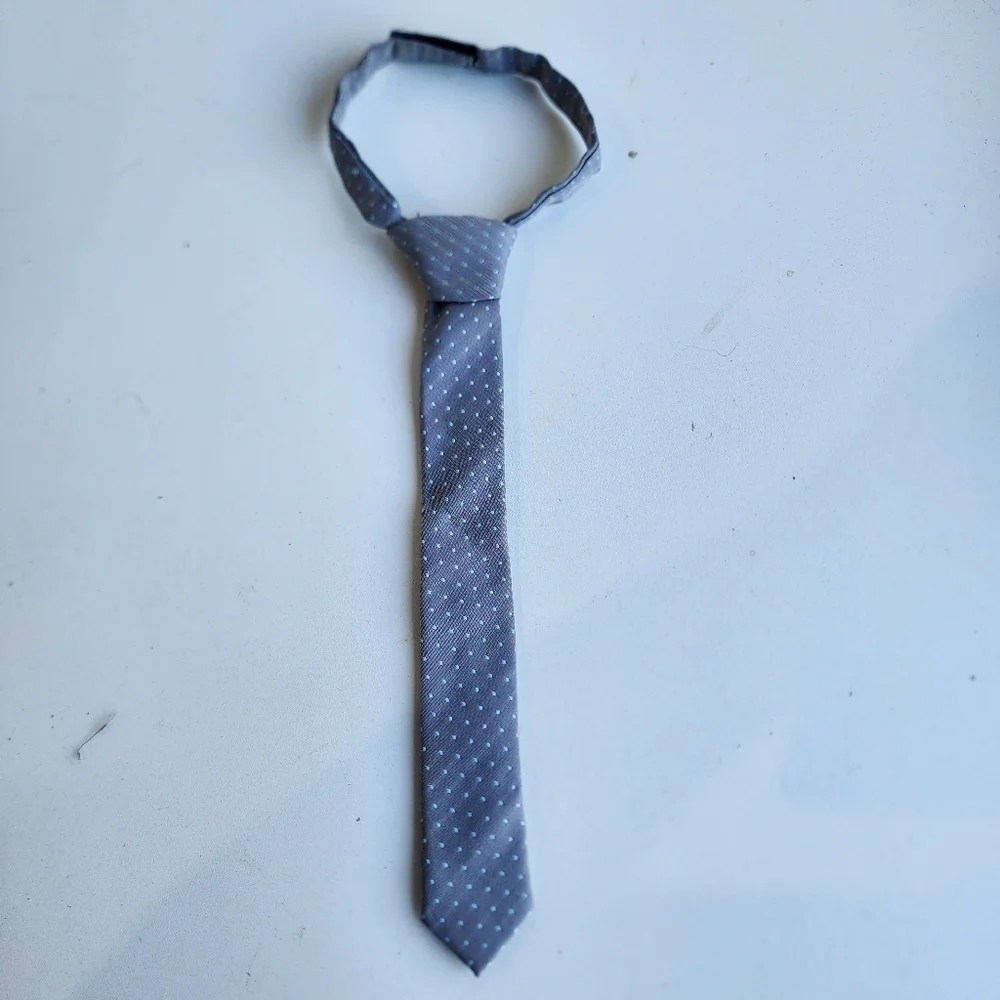 Boy's Gray Aqua Blue Polka Dot Neck Tie Size Kids