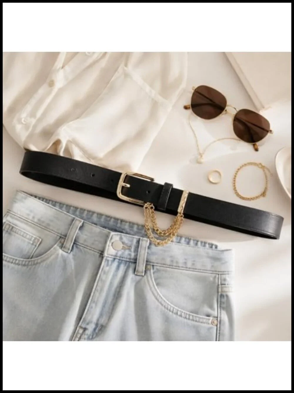 Faux Leather Adjustable Chain Waist Belt for Jeans, Skirts, Dresses