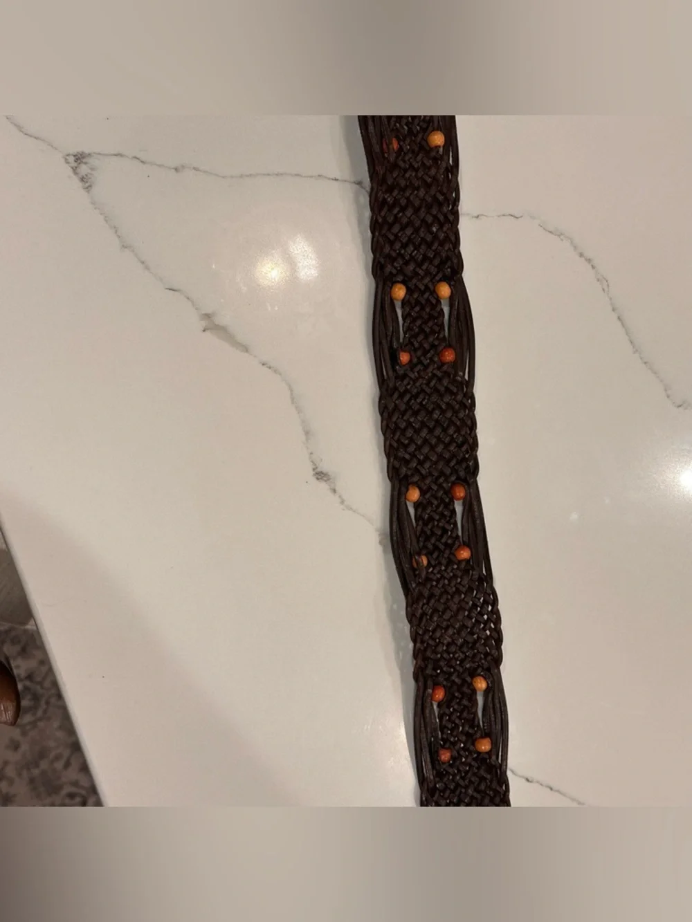 Unbranded Brown Wide Beaded Braided Leather Waist Belt Women M Hippie Boho Woven