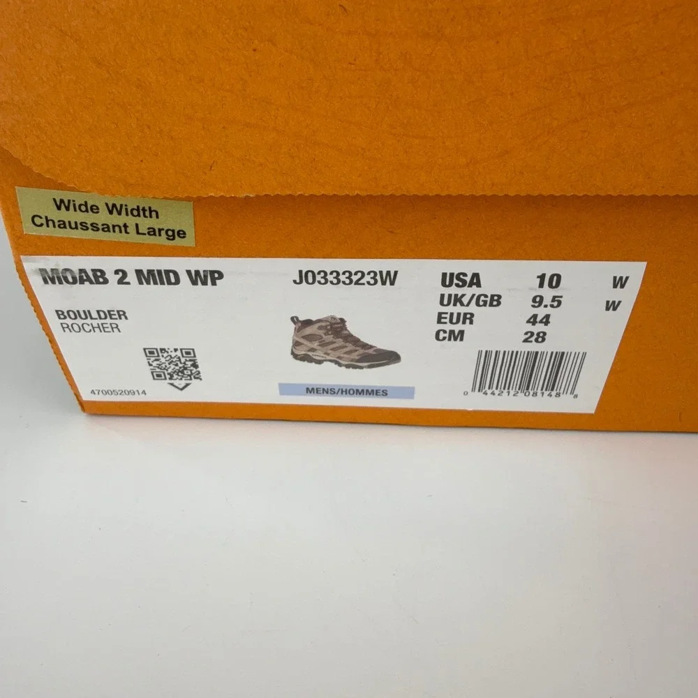 Merrell Moab 2 Mid WP Boulder Mens Hiking Boots J033323W Size 10 Wide Brown