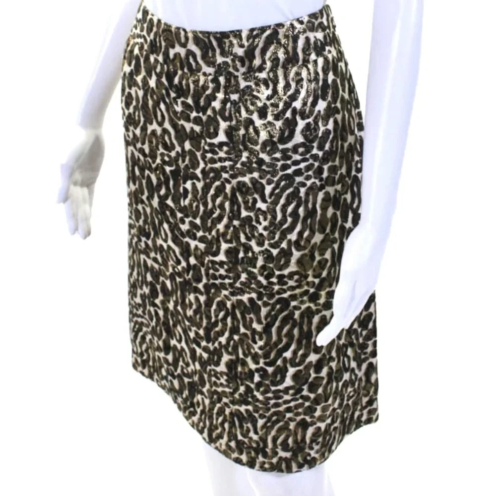 Tory Burch Silk Leopard Print Metallic Pencil Skirt Size 6