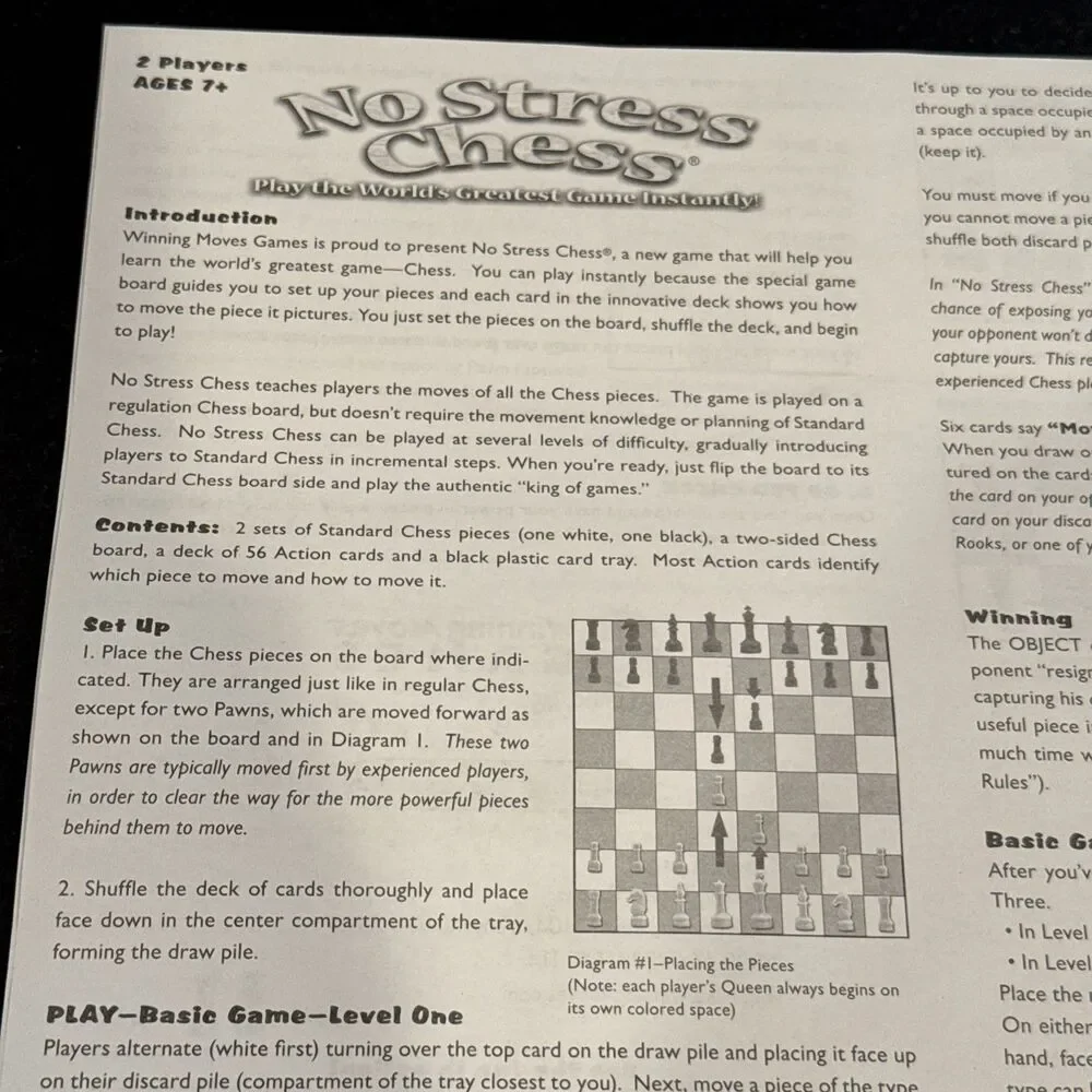 No Stress Chess Board Game by Winning Moves – Complete, Excellent Condition