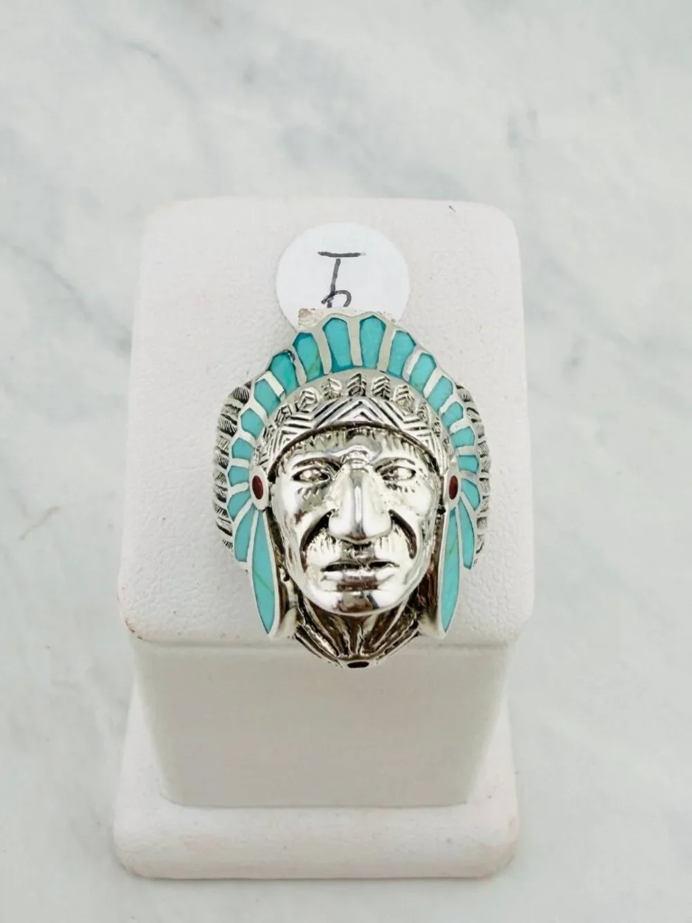 925 sterling silver Native American Chief ring turquoise Indian Face
