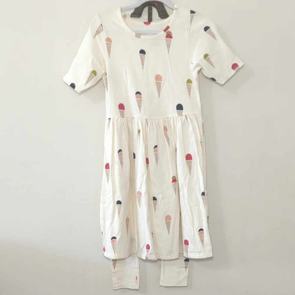 Pink Chicken Organic Steph Dress + Cartwheel Leggings Ice Cream Print Size 7