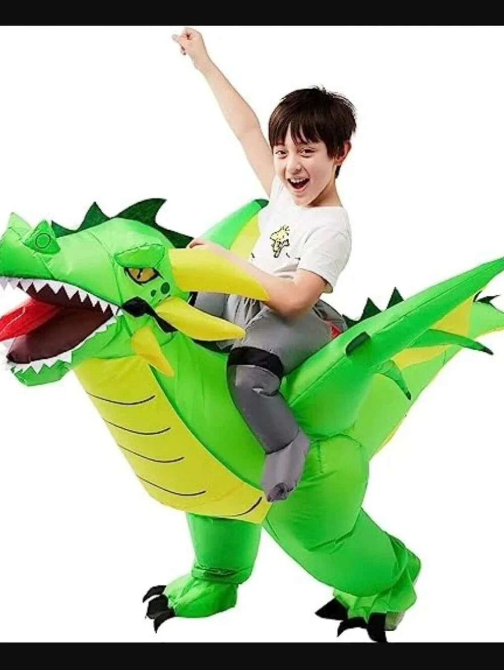 Kids Unisex Inflatable Green Cool Dragon Ride-On Costume New 7-10 Years