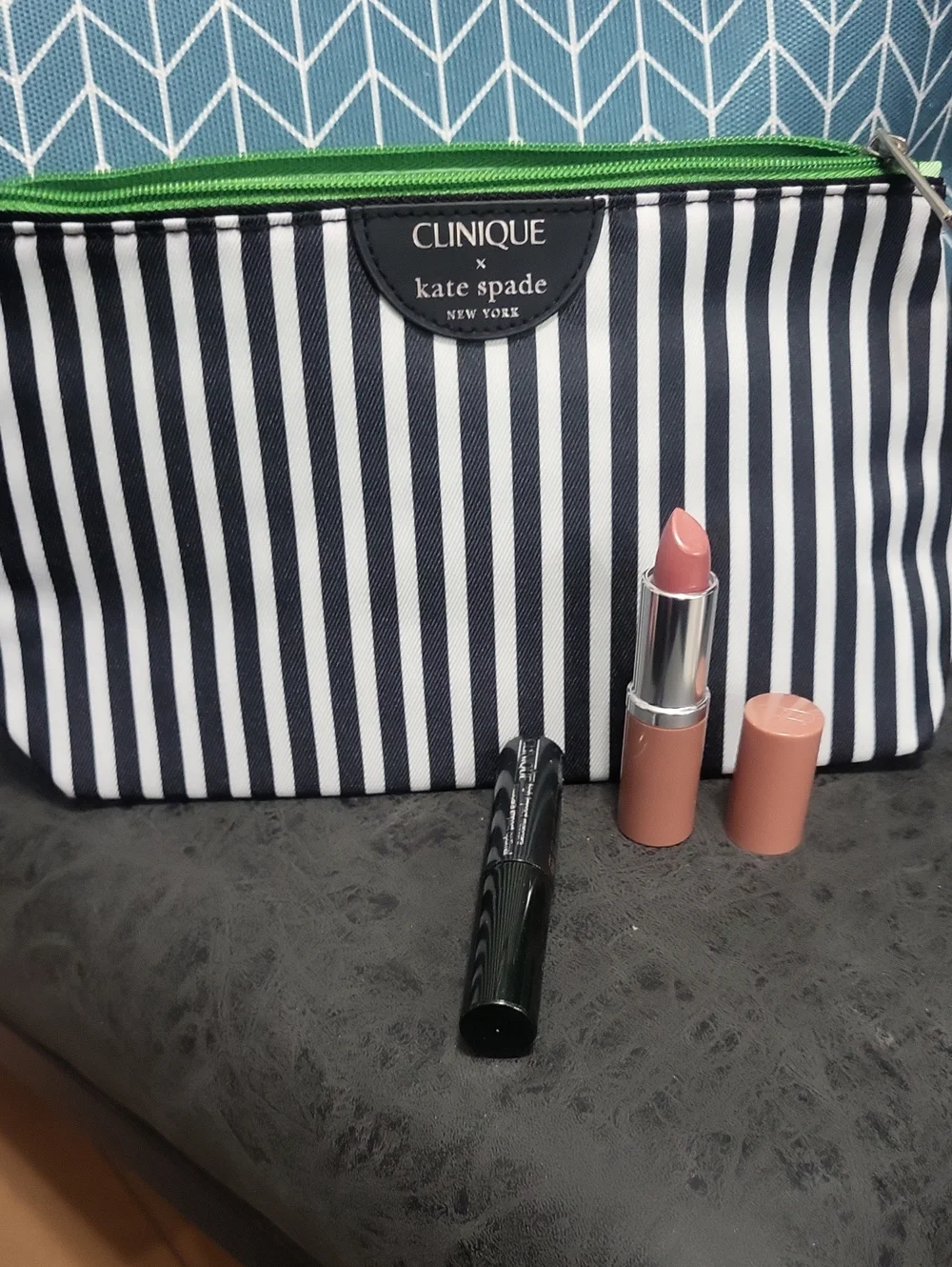 Clinique Nude Pink Lipstick, Mascara and Kate Spade Makeup Bag