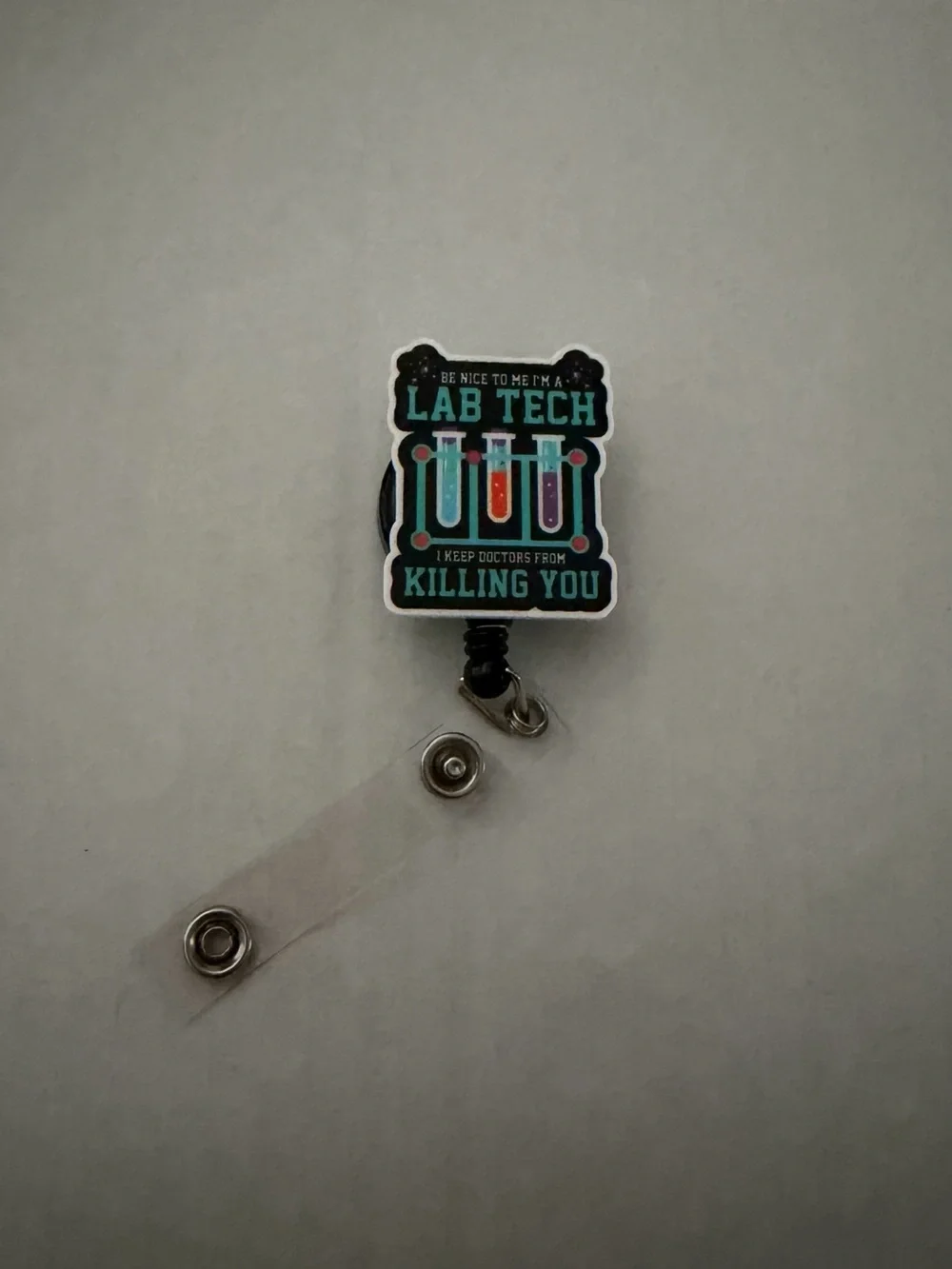 Lab Tech Badge Reel with Test Tube Design - Teal & Black
