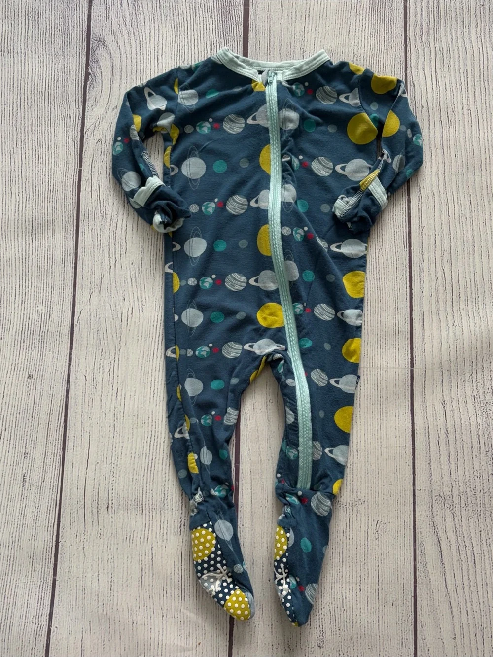Kickee Pants Kids Bamboo Blue Planet Print Footed Pajamas Size 3-6 months