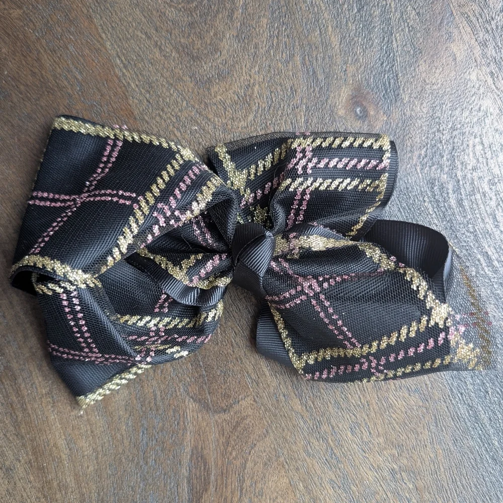 White, Gray, Black Hair Bow Clips Pink Gold Plaid Glitter