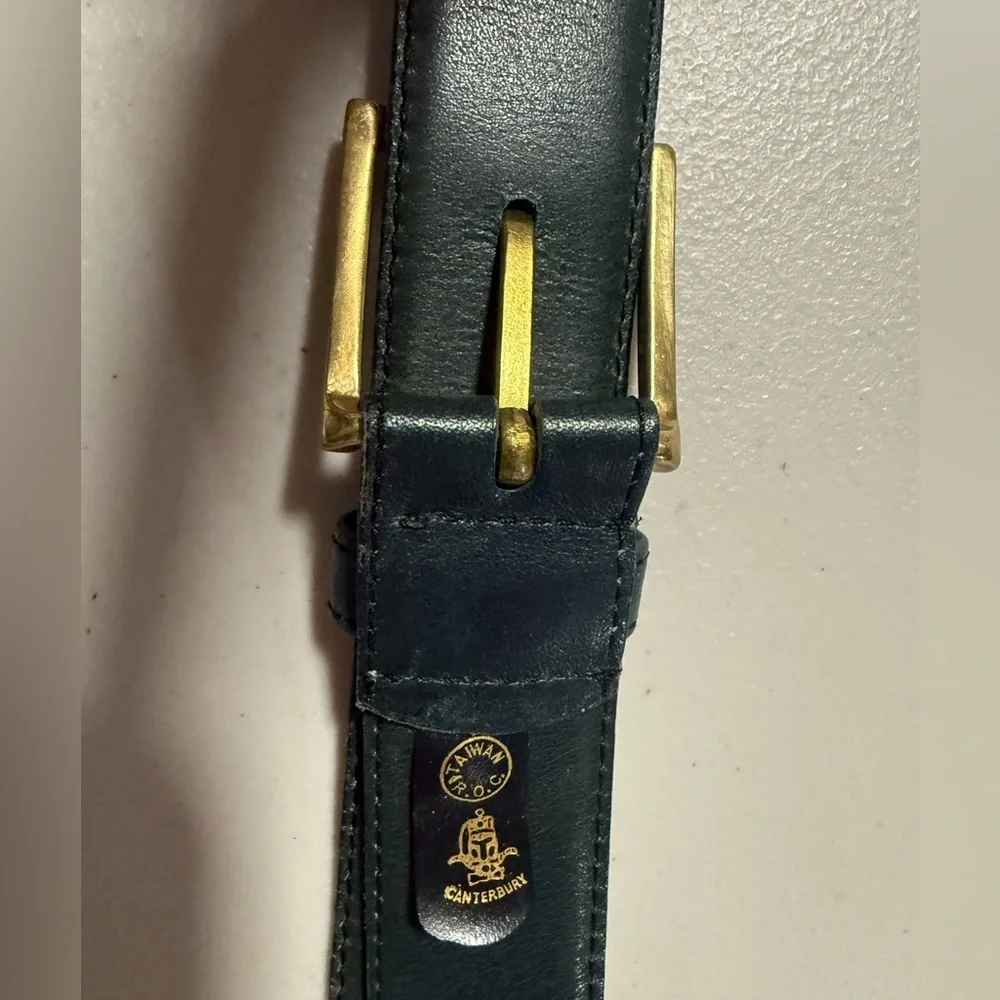 VTG Women’s Dark Green Glove Leather Belt Solid Brass Buckle Size 34 Classic
