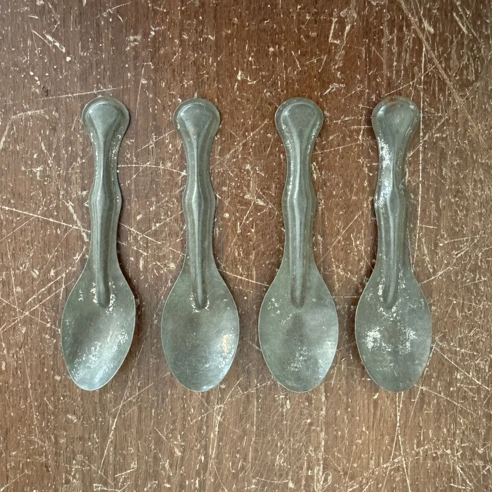 Vintage Style Miniature Metal Spoons Set of 4 Rustic Primitive‎ Grey