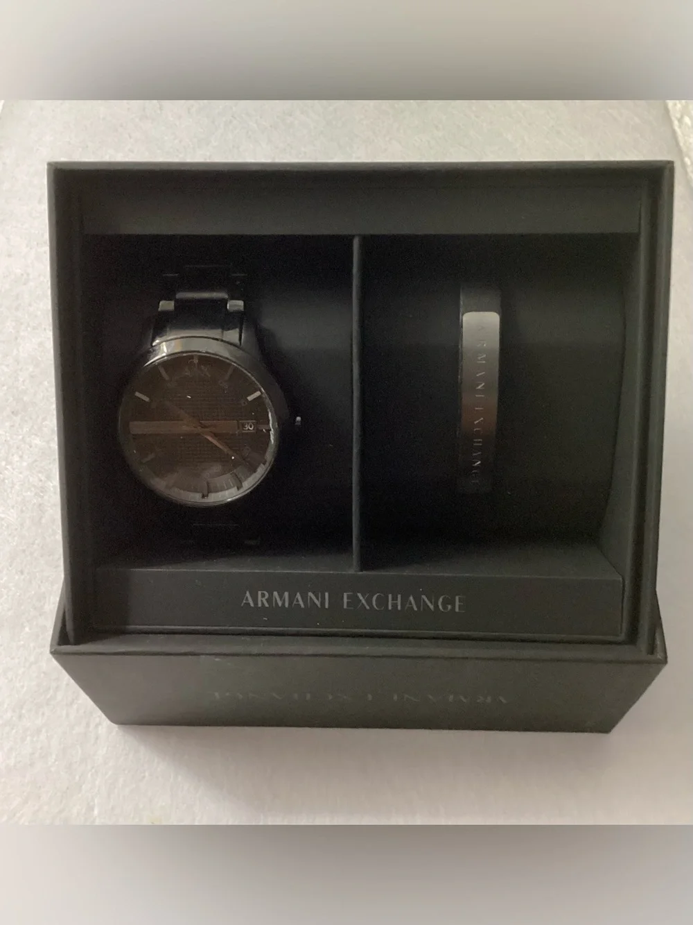 A/X Armani Exchange Black Stainless Steel Bracelet Watch Gift Set 46mm