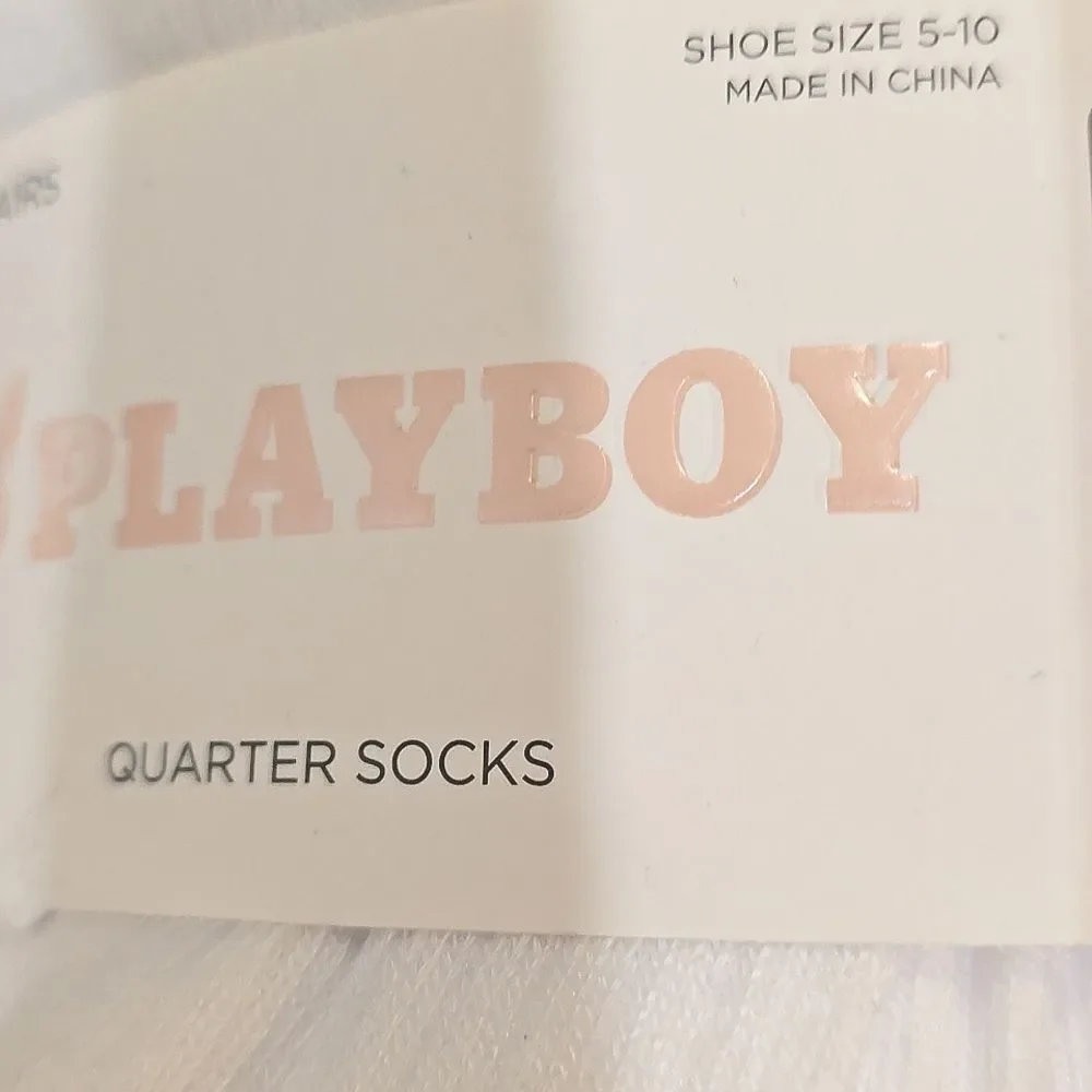 Playboy 6-PK Bunny Logo Ruffled Quarter Socks- White/Black