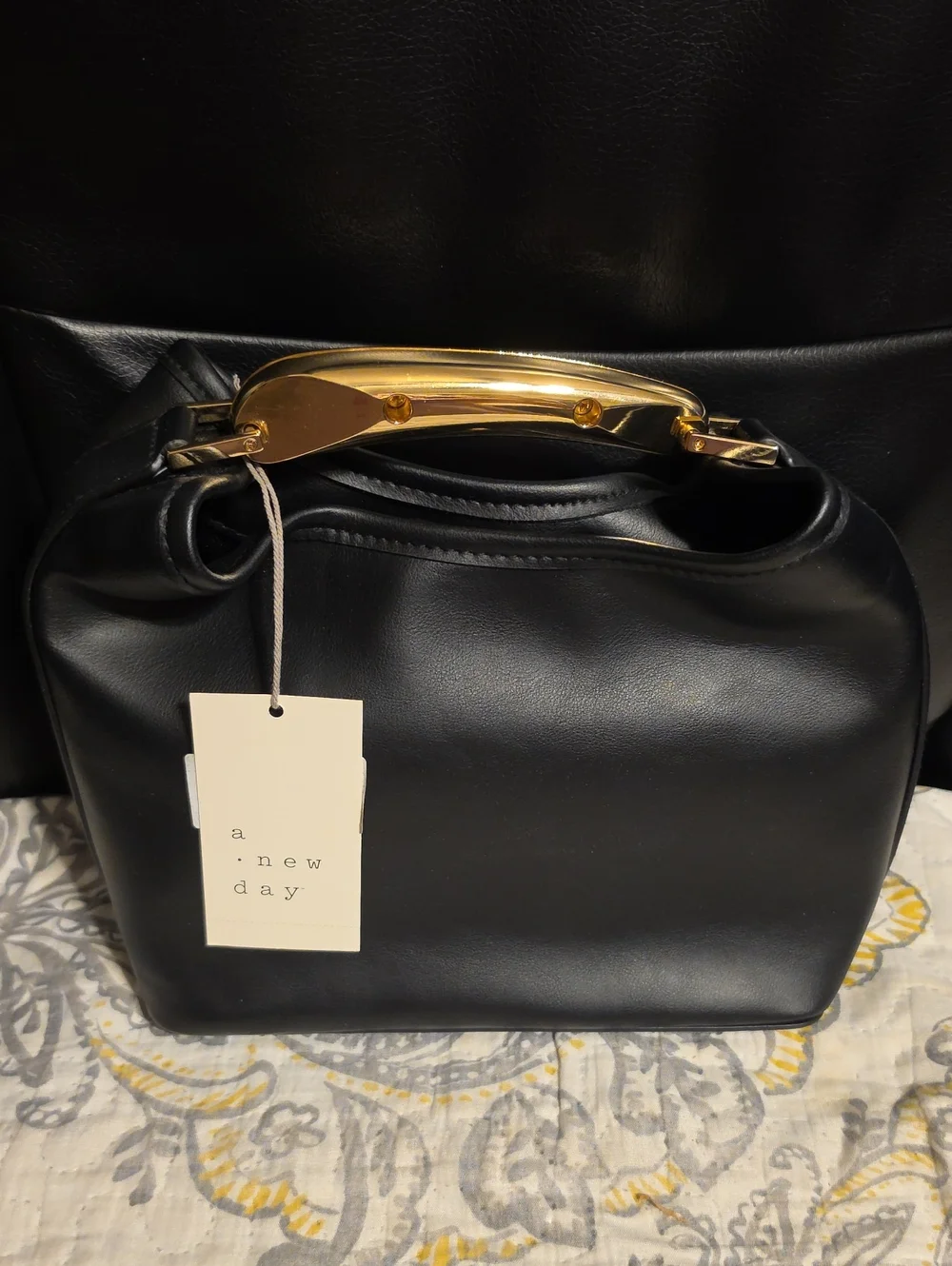 A New Day Black Faux-Leather Top Handle Bag with Gold Hardware
