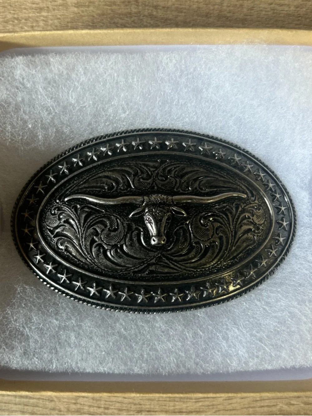 Western Longhorn Oval Belt Buckle - Silver‎ Tone