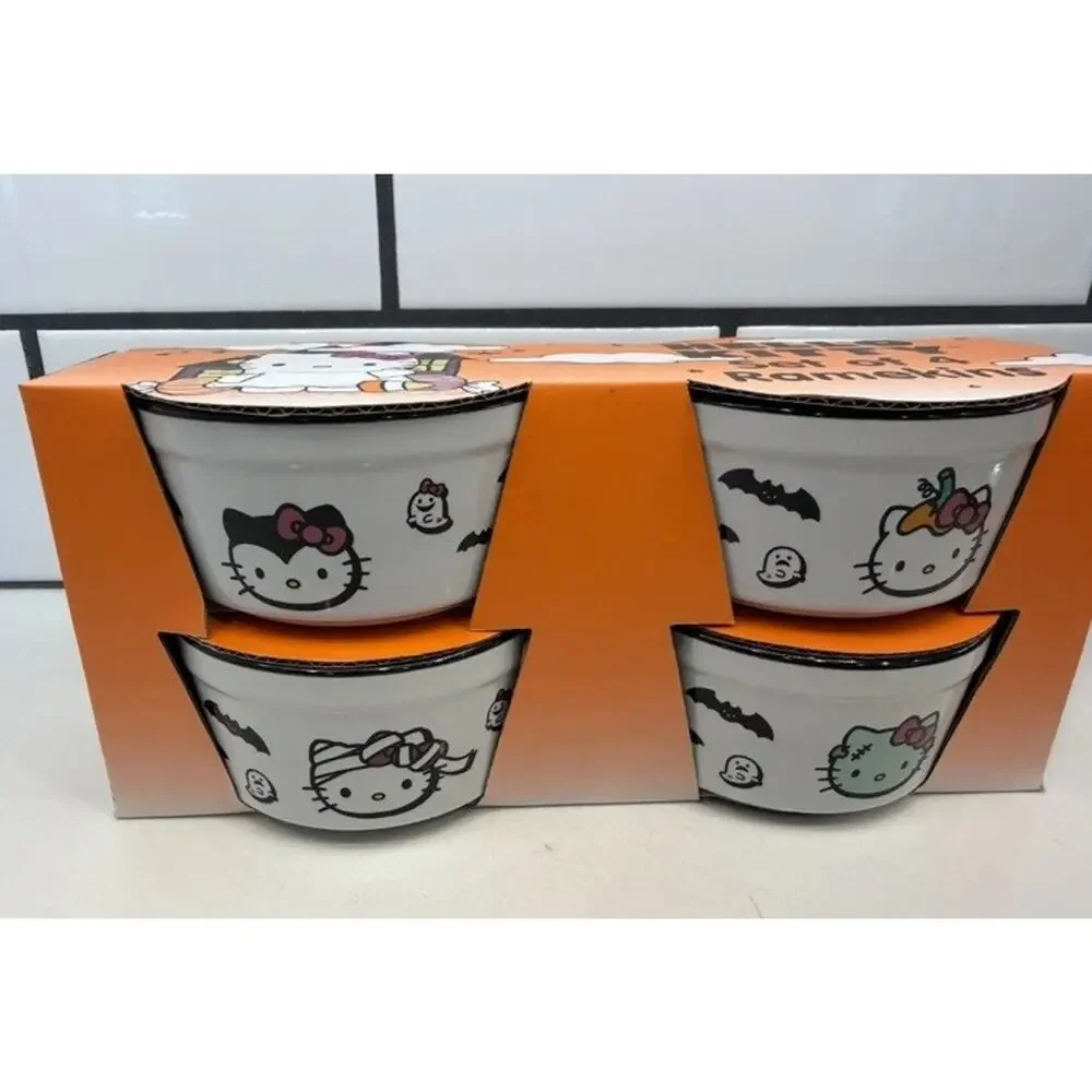 Sanrio Hello Kitty Halloween Zombie bats Set Of 4 Baking Ramekins White‎ NEW