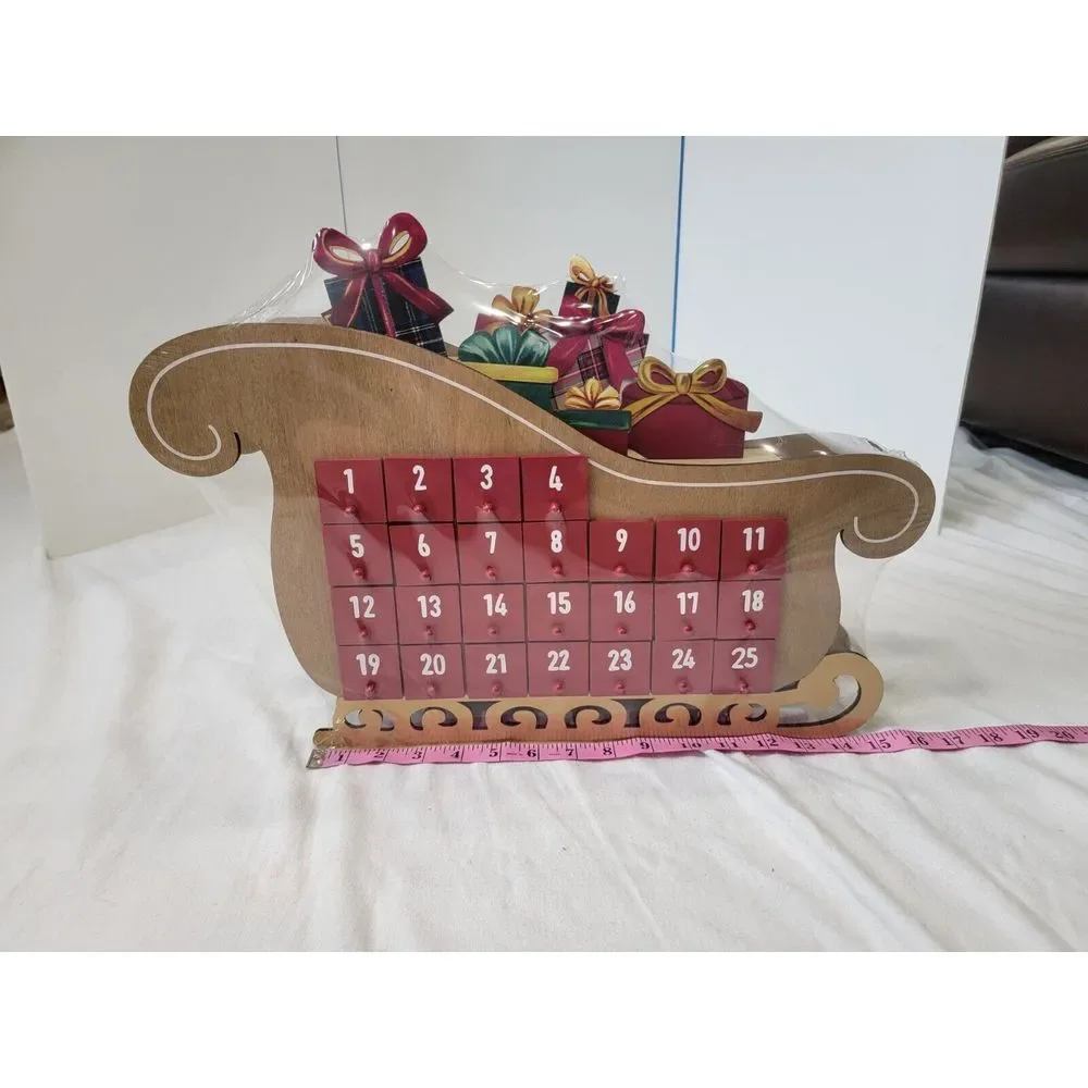 New Wooden Advent Calendar Boxes Santa‎ Sleigh Shape Countdown Christmas