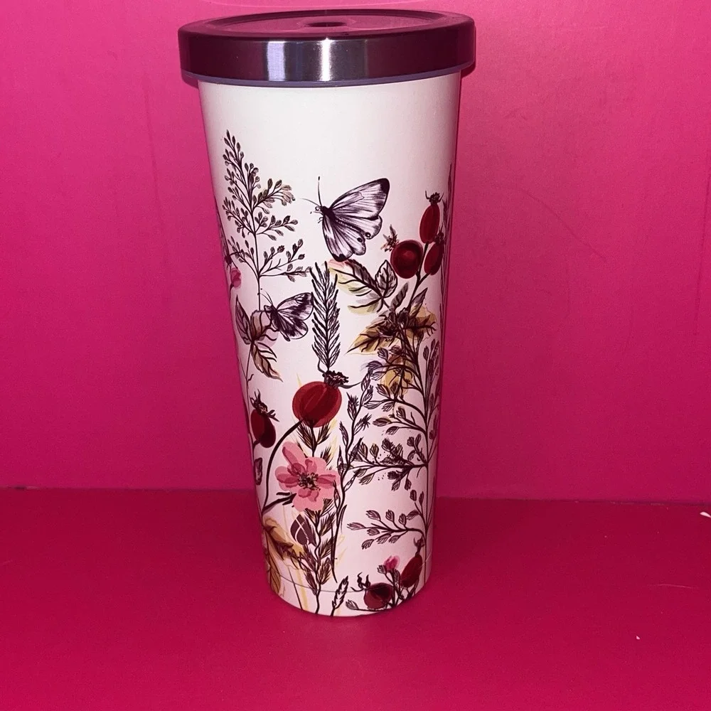 Manna Chilly Tumbler Cold Drink Cup Watercolors Flowers 24 Oz‎