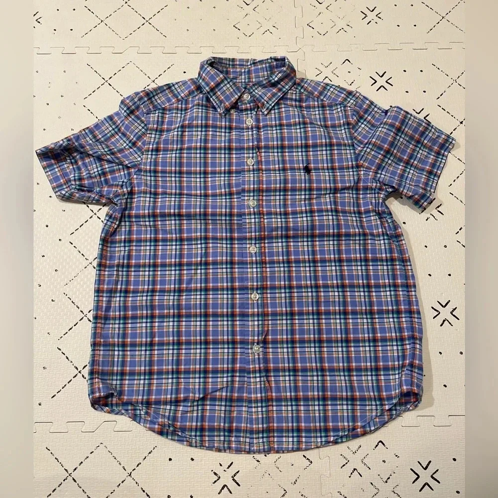 RALPH LAUREN CHILDRENSWEAR short SLEEVE PLAID‎ BUTTON-DOWN SHIRT, M