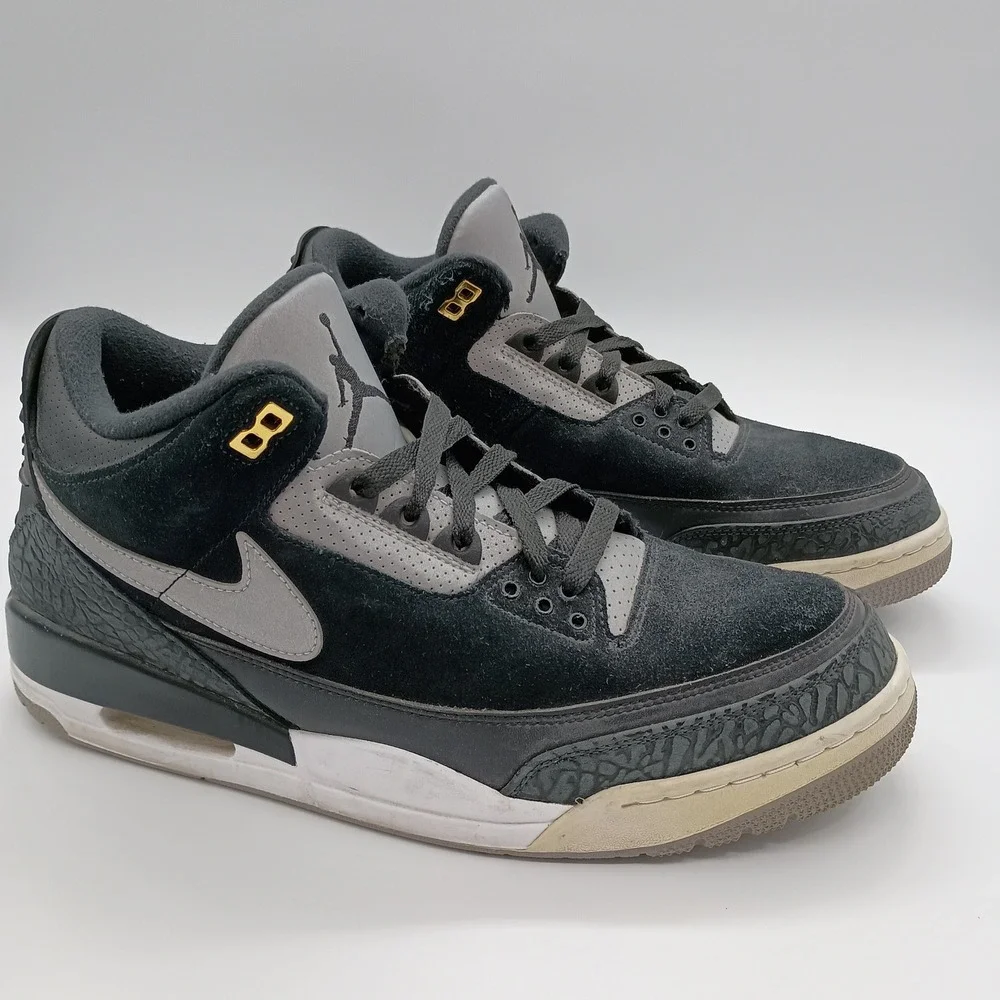 Air Jordan 3 Retro Tinker Black Cement Mens 12 Black‎ Gray Gold Sneakers