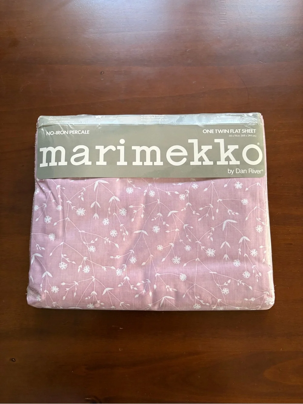 Vintage Marimekko sheet twin flat 1986 80s pink floral percale cotton blend NEW
