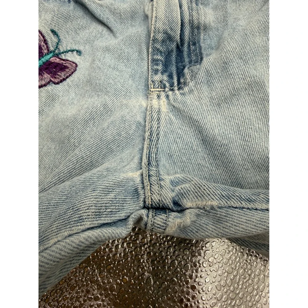 OshKosh B'gosh‎ Wide Jeans Girls 6X Blue Embroidered Butterfly Ripped Y2K FLAWED