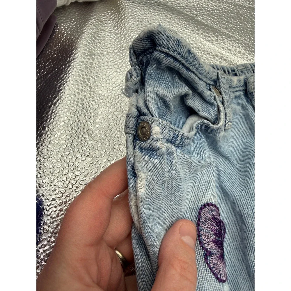 OshKosh B'gosh‎ Wide Jeans Girls 6X Blue Embroidered Butterfly Ripped Y2K FLAWED