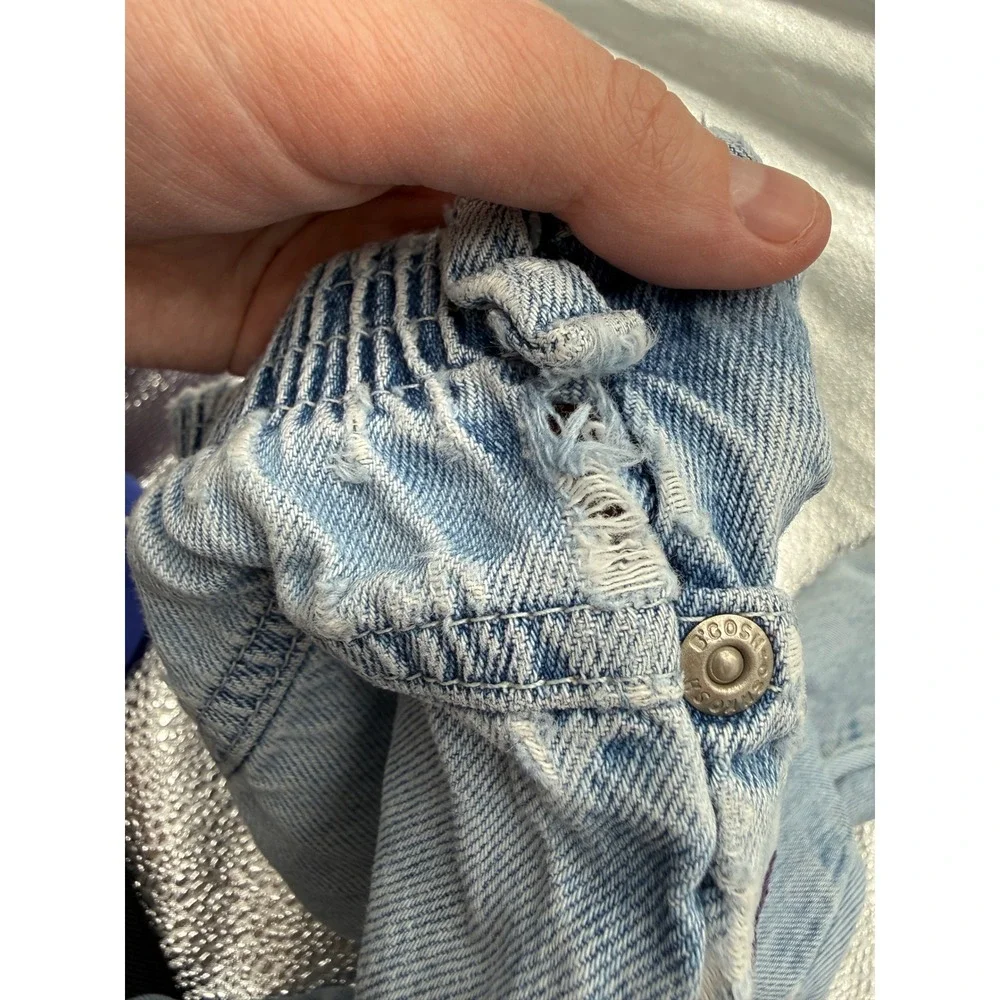 OshKosh B'gosh‎ Wide Jeans Girls 6X Blue Embroidered Butterfly Ripped Y2K FLAWED