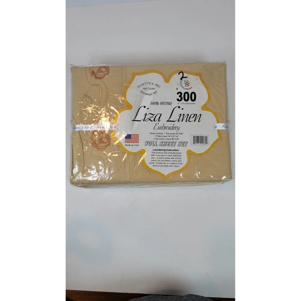 Vintage Liza Linen Embroidery Full Sheet Set 100% Cotton 300TC Rose Floral  NEW