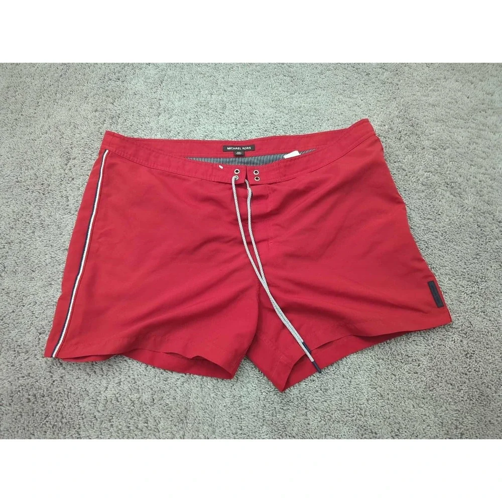 Michael‎ Kors Shorts Mens 2XL Red Swim Trunks Board Shorts Drawstring Lined