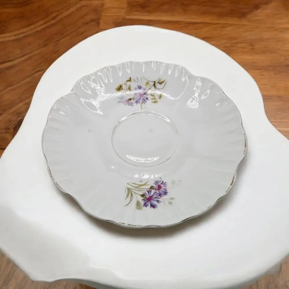 Antique C.T. Germany Porcelain Saucer Purple Floral Scalloped Gold Trim