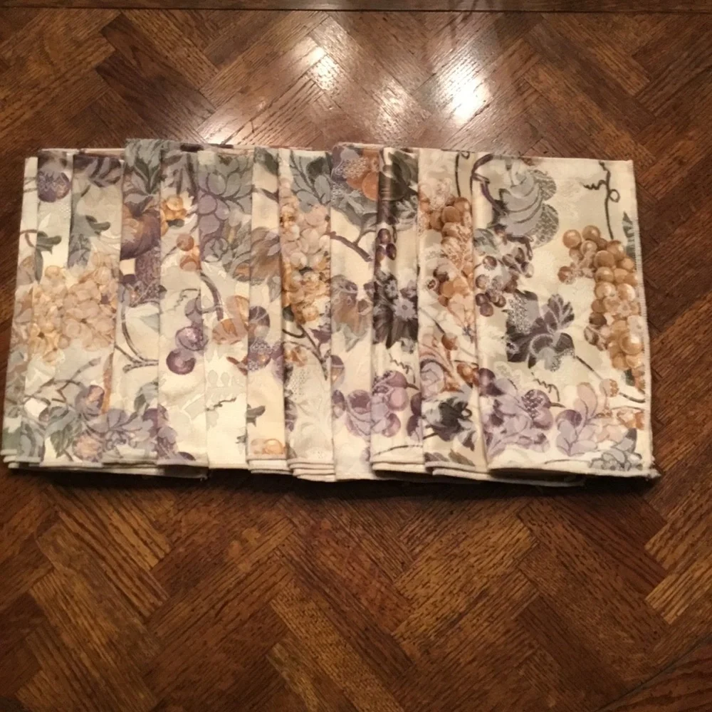 Fall Cream Jacquard  Floral and Fruit Print Napkins