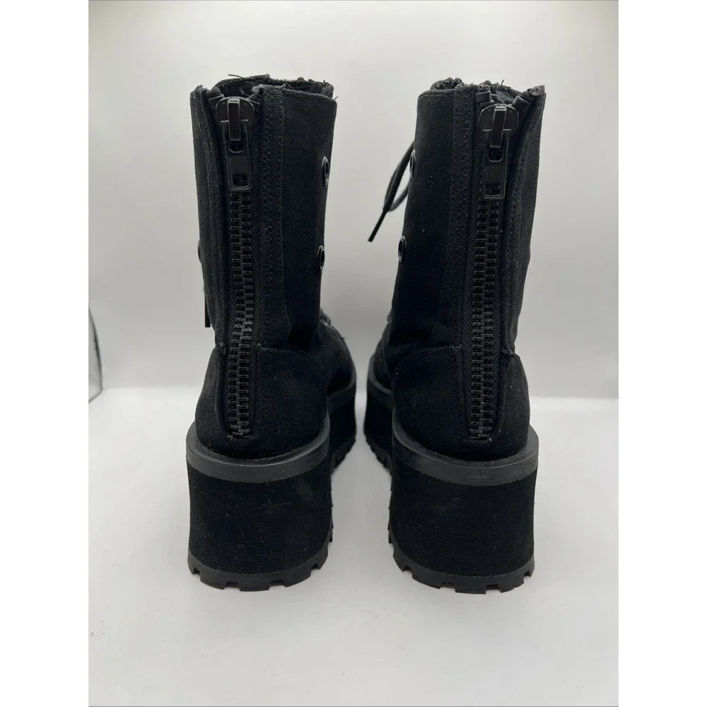 Demonia GRAVEDIGGER-10 Platform Lace Up Ankle Black Metal Toe Cap Sz 4