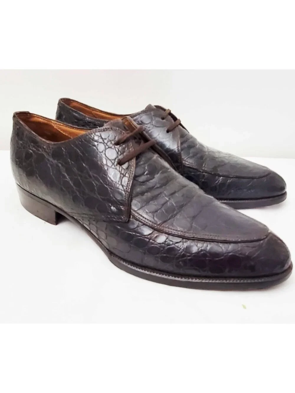 Vintage 50s Men's Brown Genuine Alligator Split Toe Oxfords Shoes 8.5