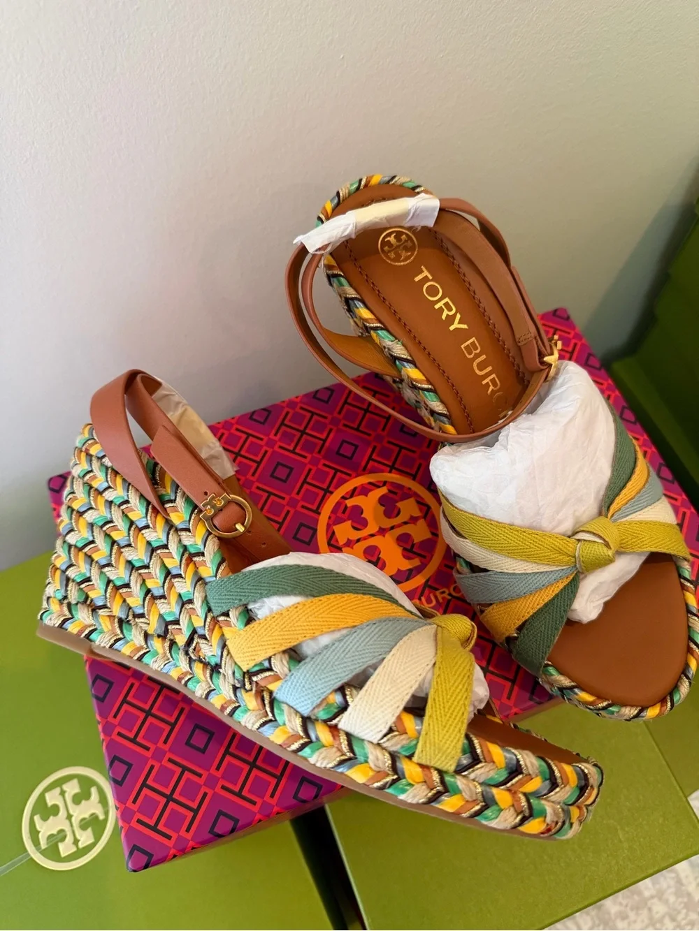 Tory Burch Multicolor Braided Knot Wedge Sandals