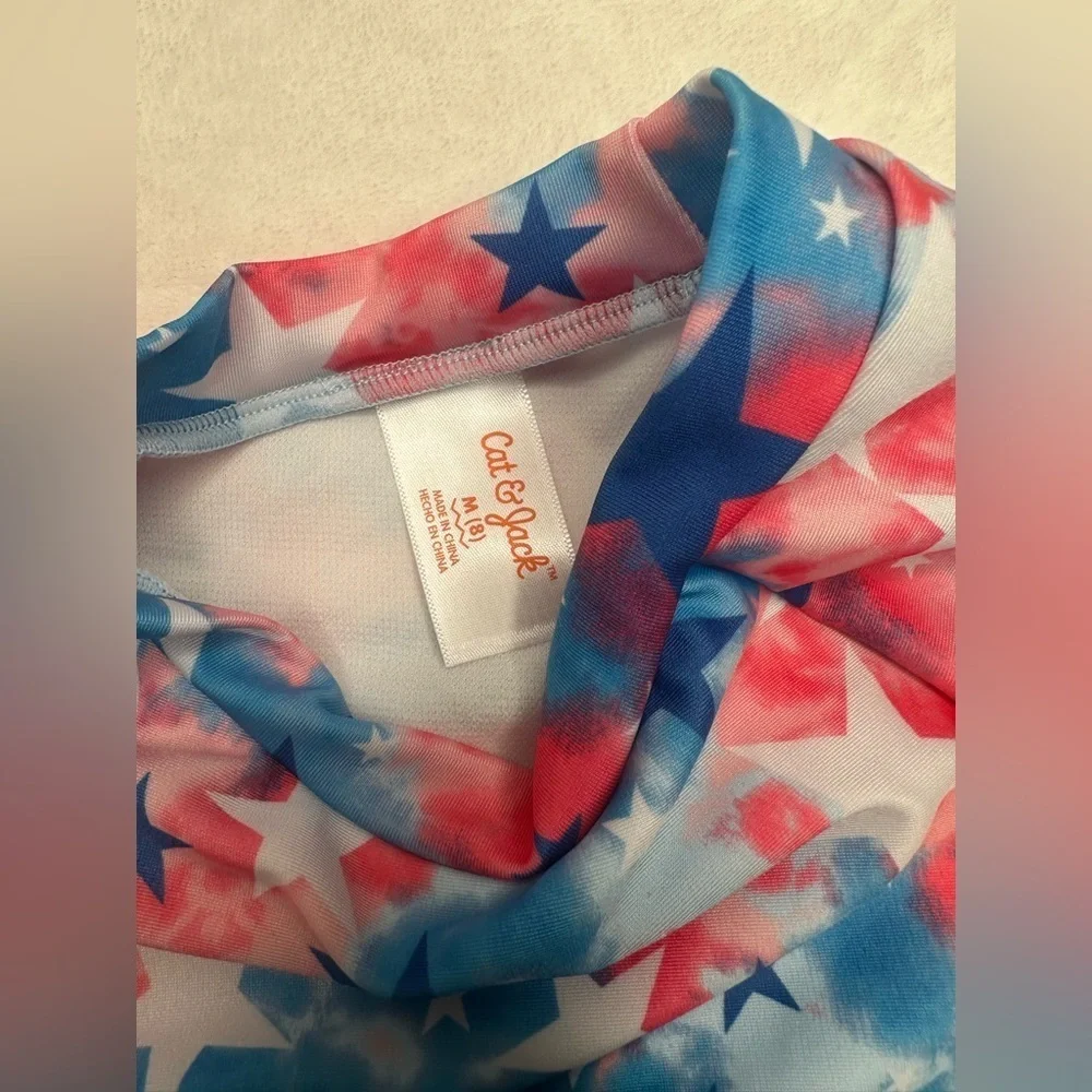 Cat And Jack Swim Top  Girls Kids Size Medium 8 Blue Red White Stars