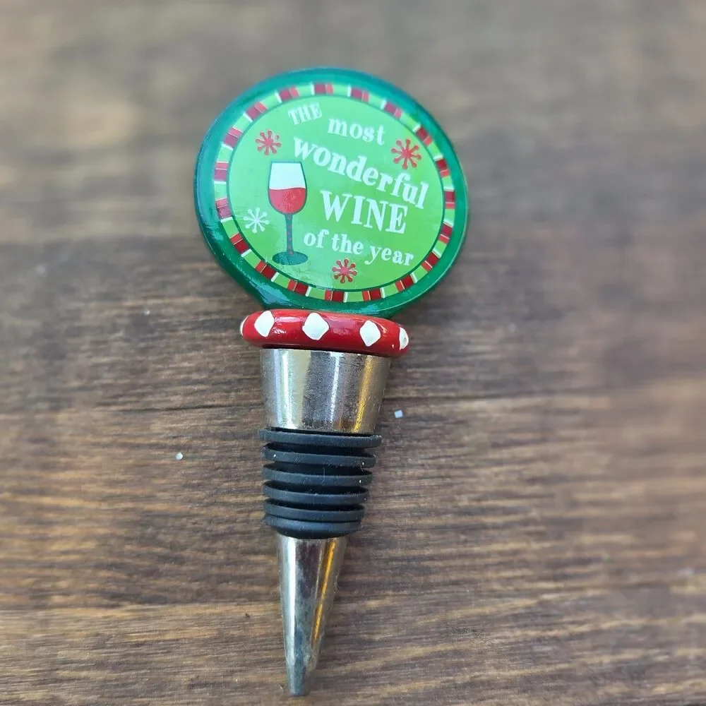 Set of 2 Christmas Wine Bottle Stoppers Snowflake Wonderful Wine Bar Decor