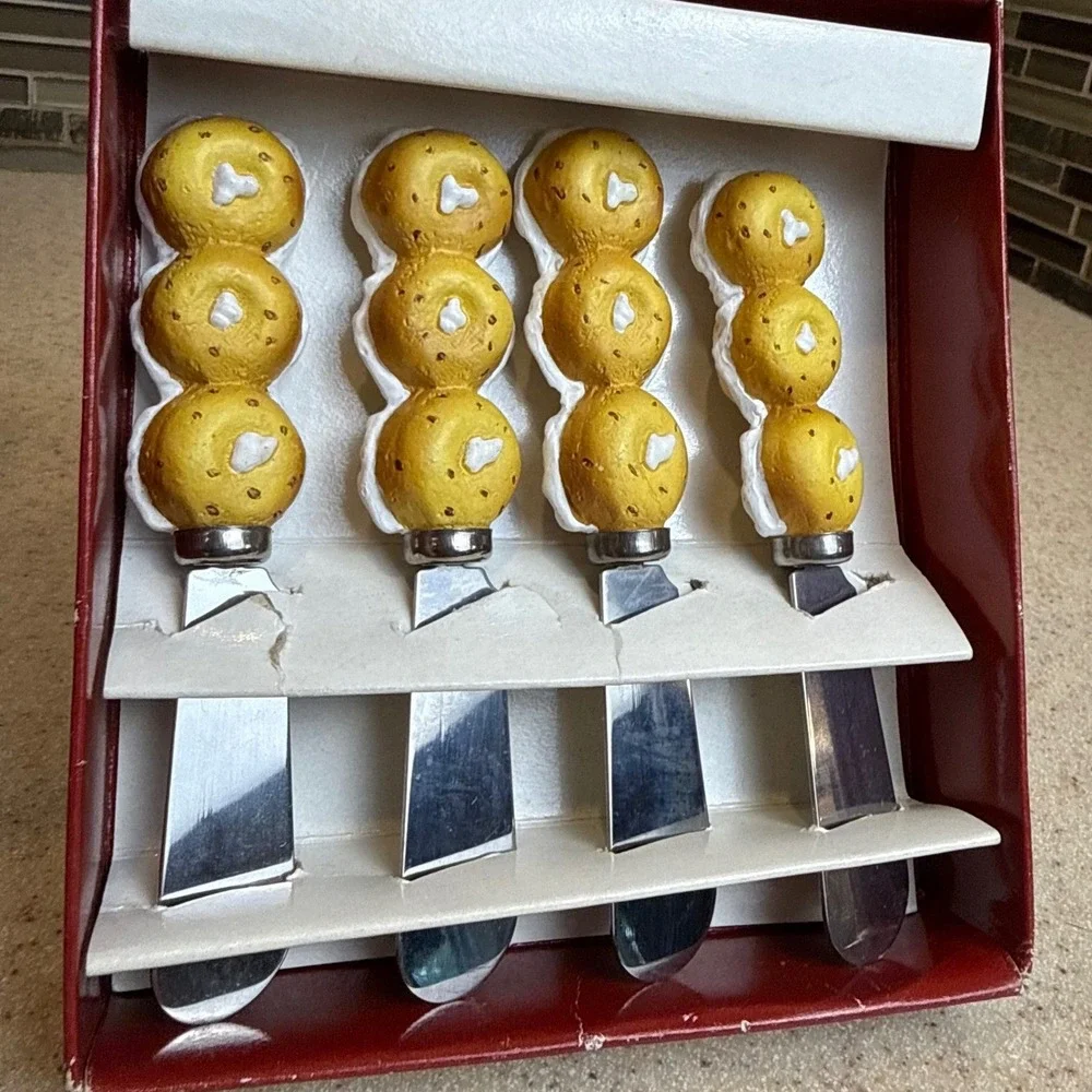 Vintage Spreadables Bagels Gourmet Butter Spreaders Set 4pc Stainless Steel Used