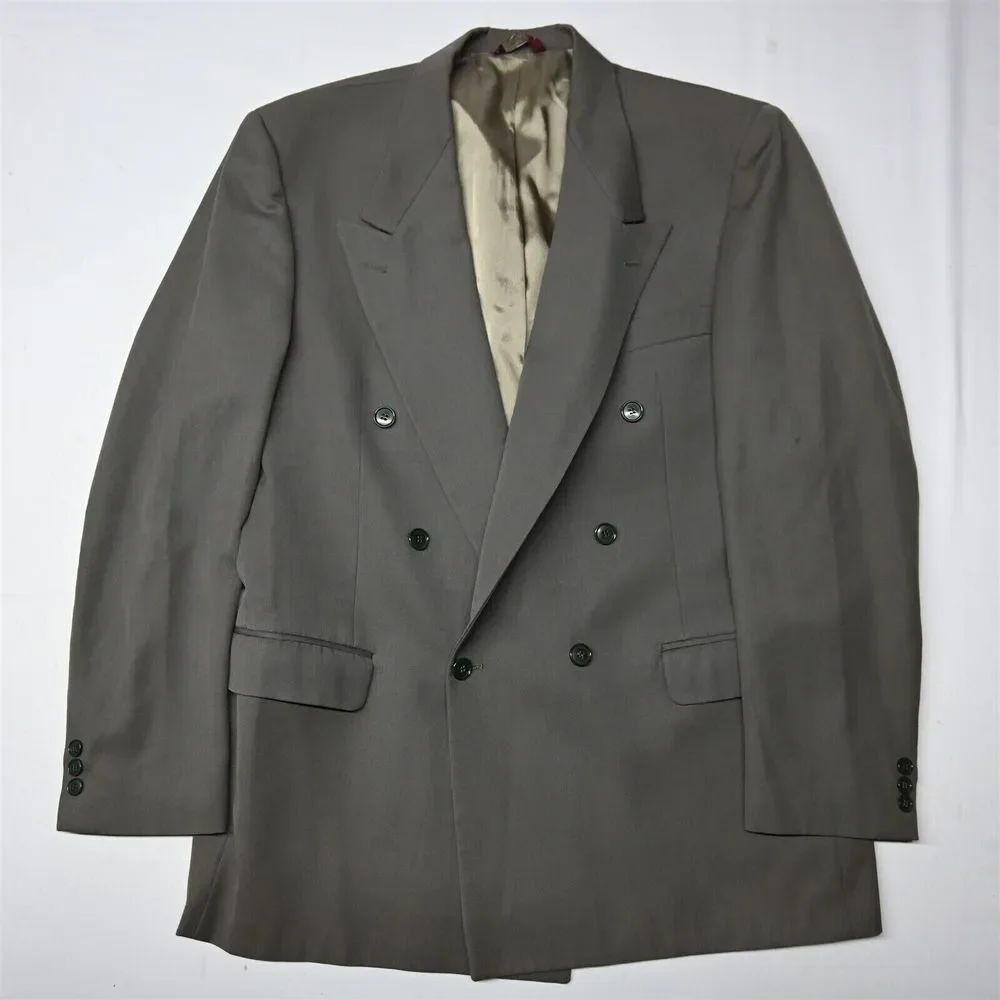 Vtg Botany 500 42R Olive Green USA Wool Double Breasted Blazer Jacket Sport Coat