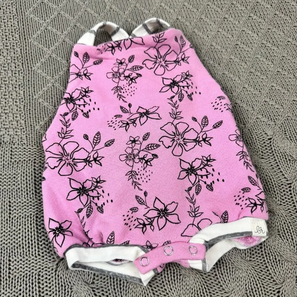 Little Road Co. Lulu & Roo Pink Floral Baby Romper USA Made ~ 3/6M