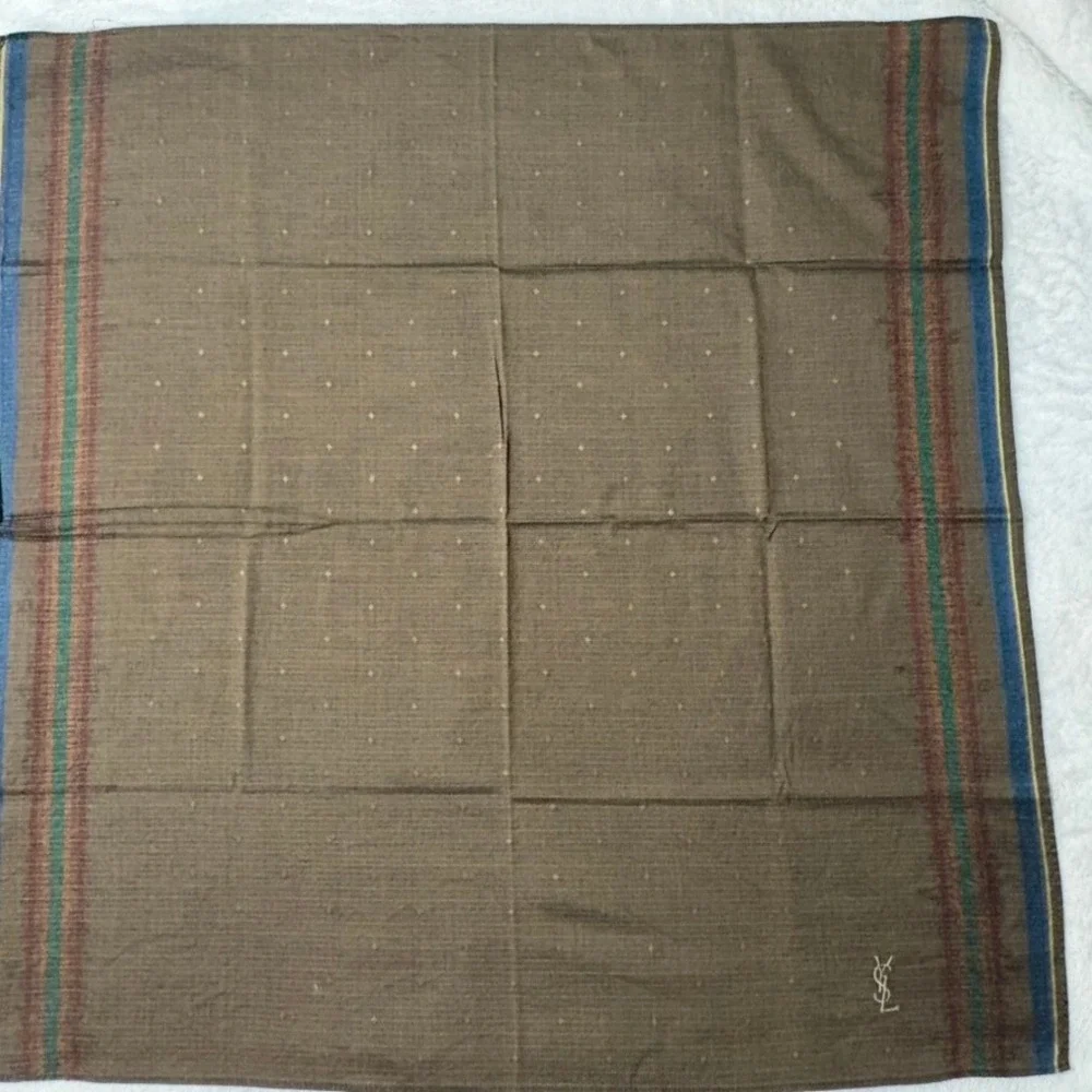 Vtg YVES SAINT LAURENT Scarf Handkerchief Geometric Brown 18