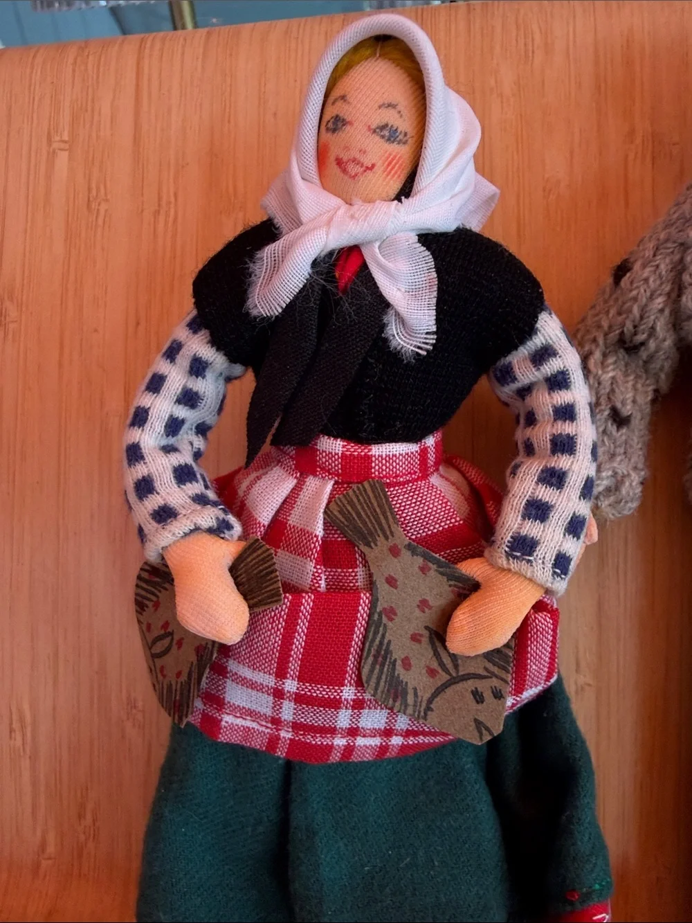 Vintage fishing dolls pair apron colorful