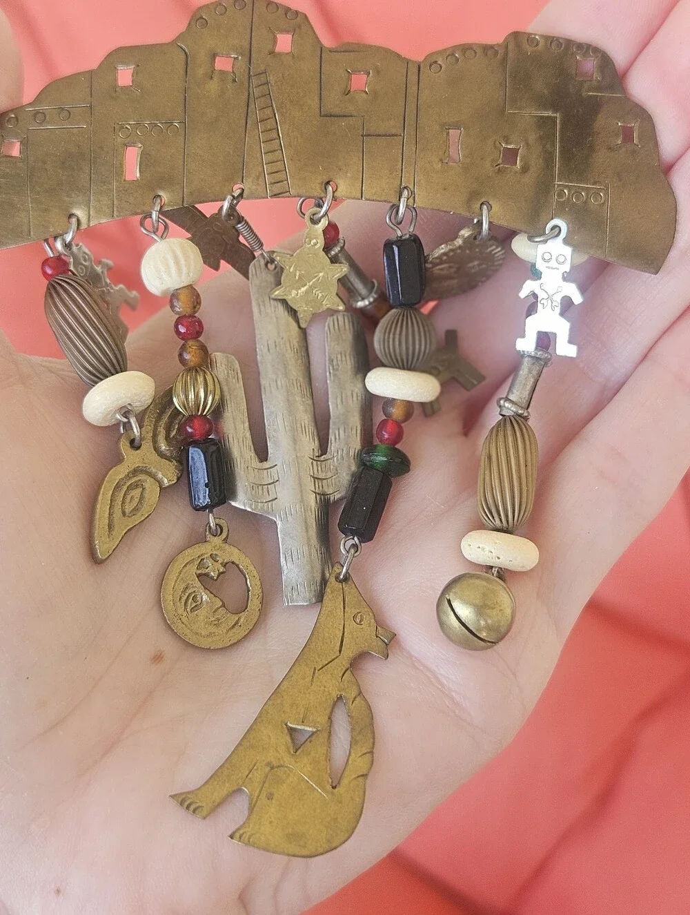 Vintage Southwestern Beaded Charm Brooch