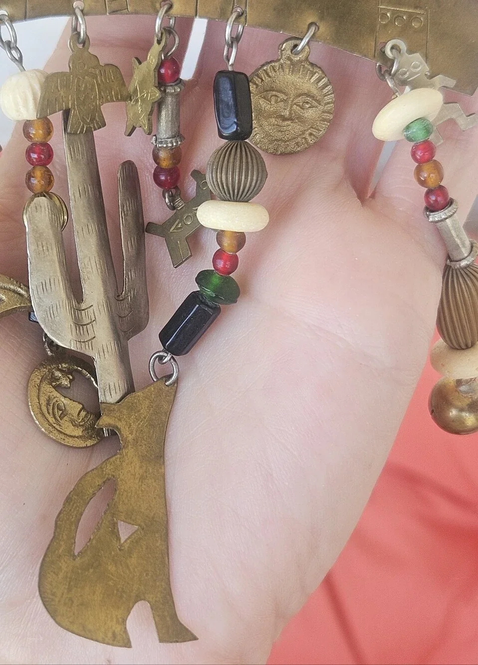 Vintage Southwestern Beaded Charm Brooch