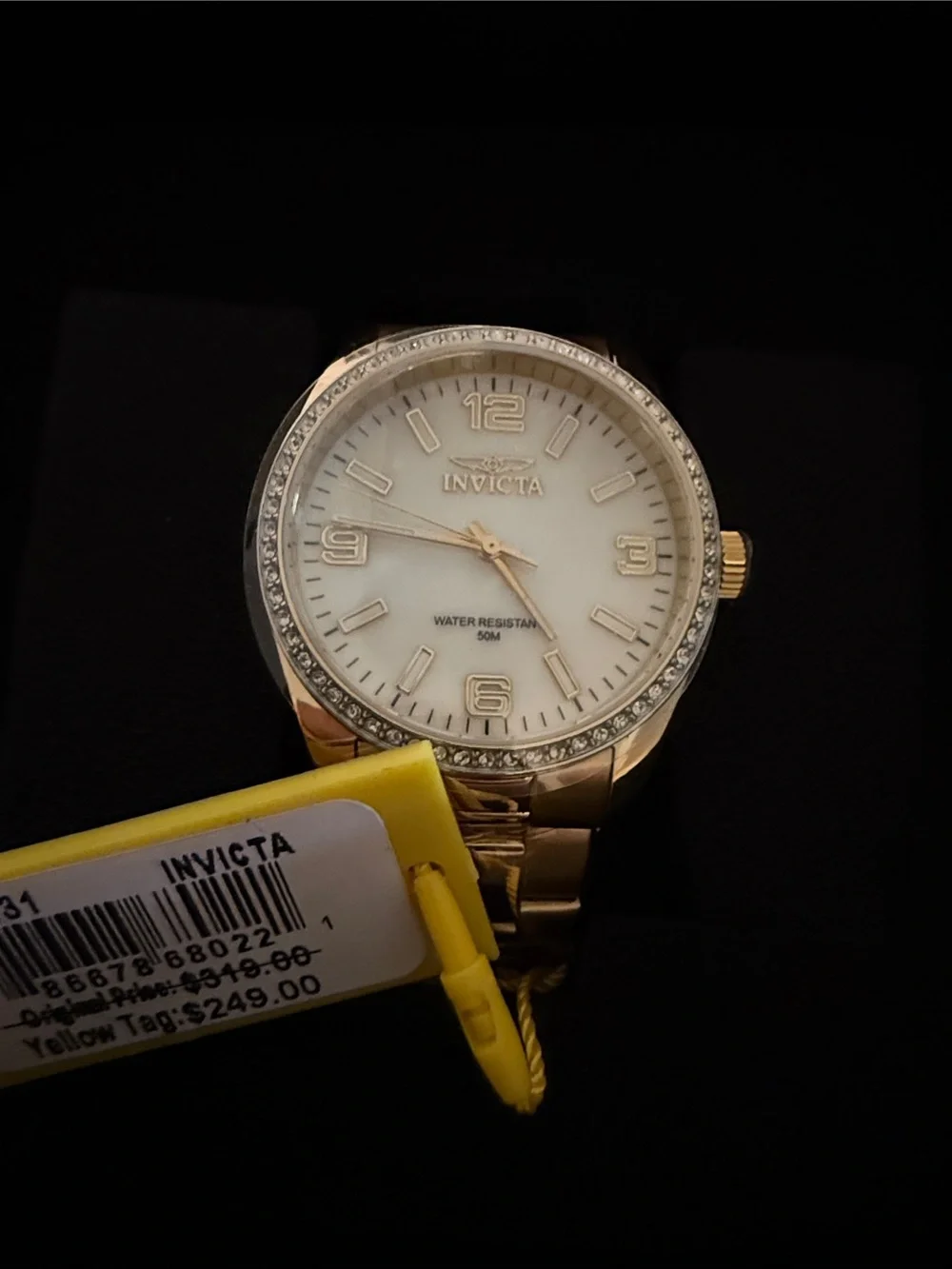 Invicta Gold and White Crystal-Accent Bracelet Watch