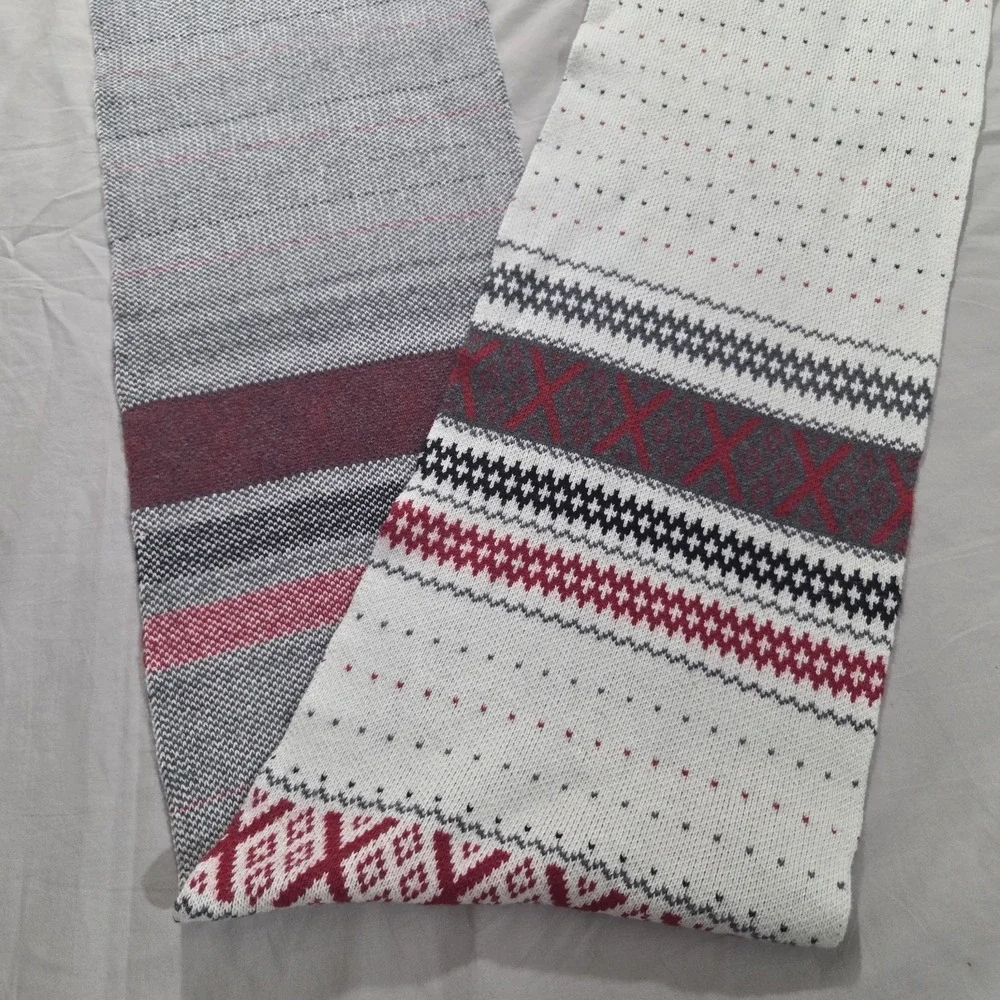 TALBOTS FAIRISLE SWEATER Winter White Red SCARF Cotton Cashmere Blend 72x9.5