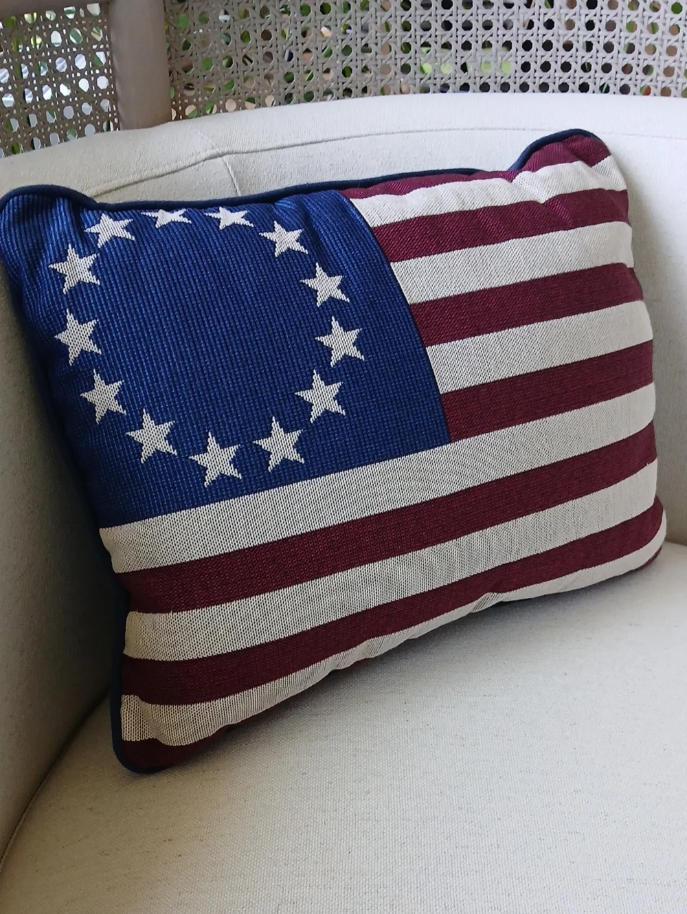 Goodwin Weavers FIRST US FLAG Red Blue 13 Star Tapestry Pillow 16x13