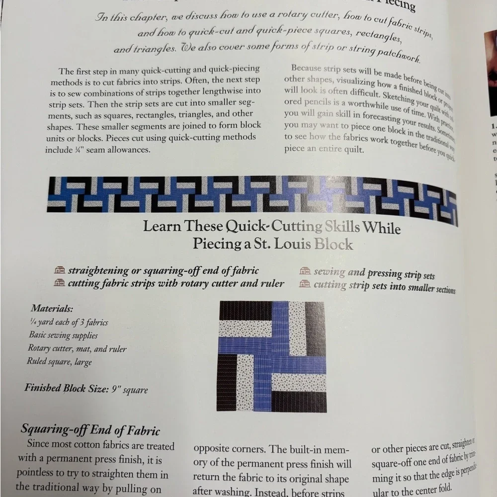 Red and Blue Log Cabin Quilt with Intricate Stitching